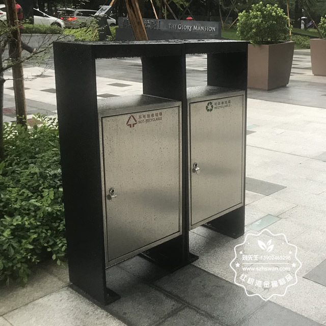 街道戶(hù)外搖蓋式不銹鋼分類(lèi)垃圾箱圖片02