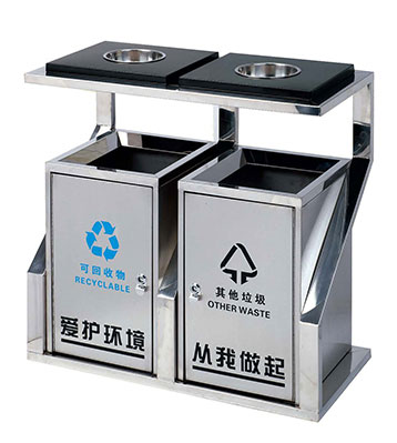 機(jī)場(chǎng)大廳雙筒不銹鋼分類垃圾桶
